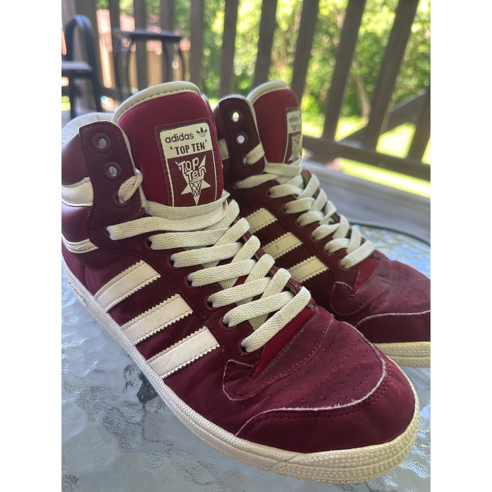 Adidas Top Ten High Top Sneakers Maroon White Stripe Shoes Size Men's 8.5